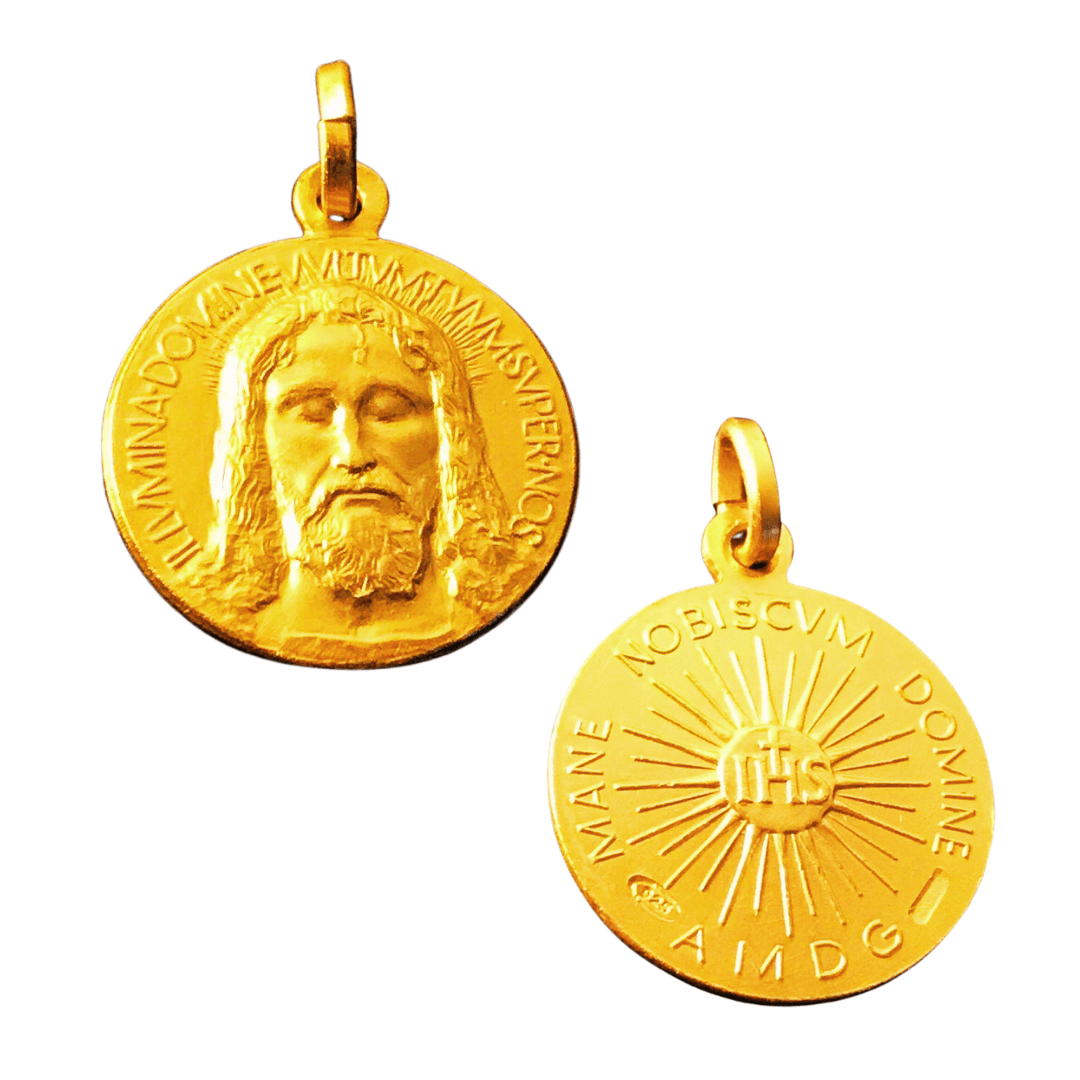 Catholically Medal Gold Medal Over Sterling 925 Holy Face Of Jesus - Holy Shroud - Oviedo Sindone