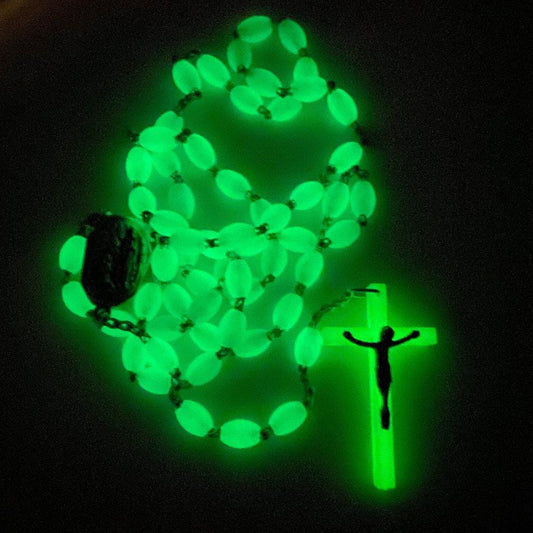 Glow in the Dark Rosary Lourdes Water Relic Medal - Blessed By Pope-Catholically