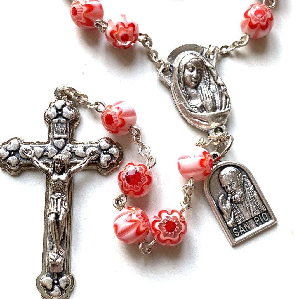 Finest Austrian Crystal Red Heart Shaped Bead Sterling Silver Rosary  Bracelet