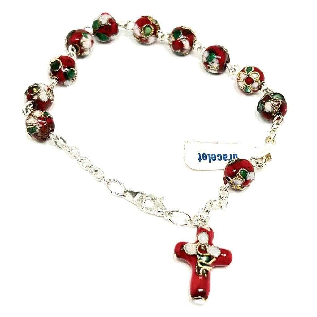 Rosary with Ruby Red Crystal Beads, Metal Chain with 2 Crucifix, Gift for  Catholic