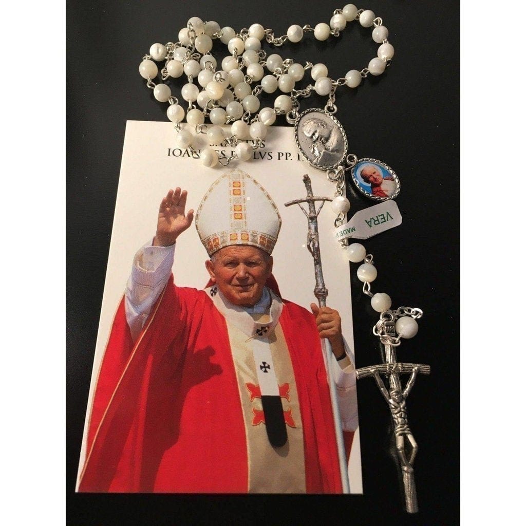 St. John Paul II - Mother Of Pearl Rosary -Relic Medal -Blessed-Catholically