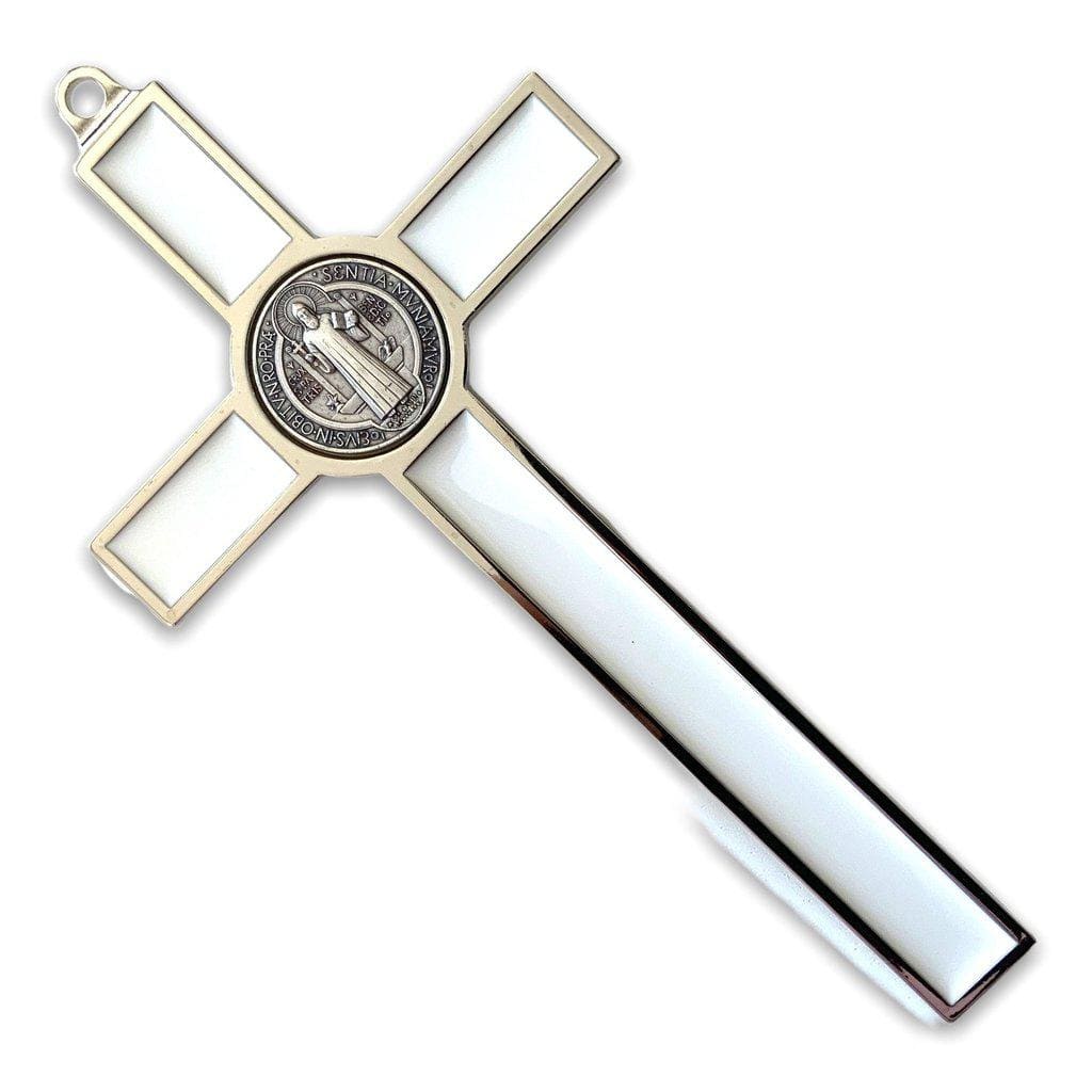 White 7.5" St. Benedict Cross Crucifix - Exorcism - San Benito-Catholically
