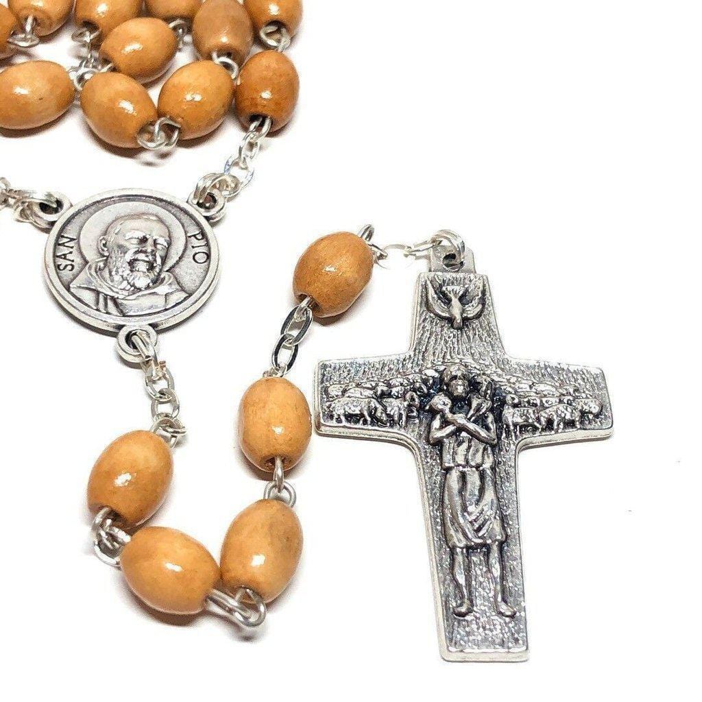 St Pio Wooden Relic Rosary