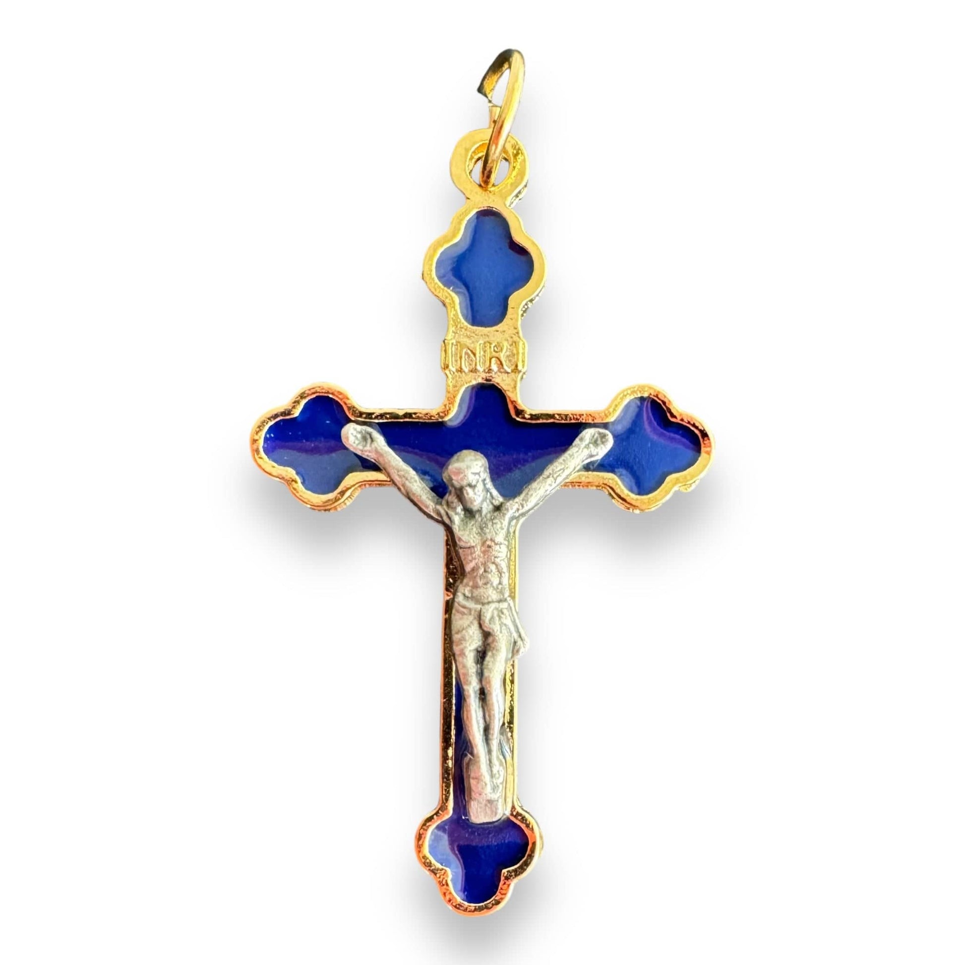 Catholically Cross 1 1/2" Blue Budded Pectoral Cross - Blessed By Pope Francis