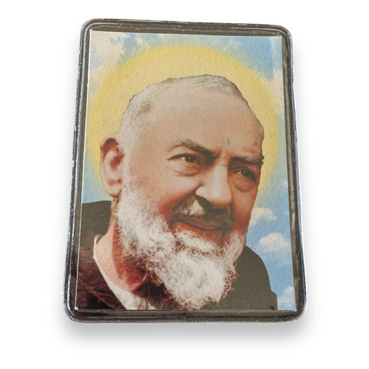 St. Father Pio St. Padre Pio Tarjeta sagrada laminada vintage con reliquia de segunda clase