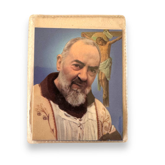 Carte sainte vintage St. Padre Pio avec insigne relique gratuit du Père Pio de 2e classe