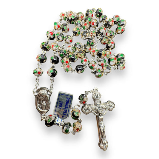 Catholically Rosaries Black Cloisonne -Beads Rosary -Blessed By Pope -COA Parchment