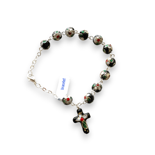 Catholically Bracelet Black Cloisonne Rosary Bracelet  Blessed By Pope On Request - Glass