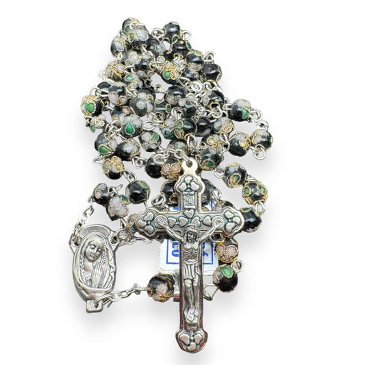 Catholically Rosaries Black Cloisonne Rosary Small Beads - Catholic - Blessed By Pope  w/ Parchment