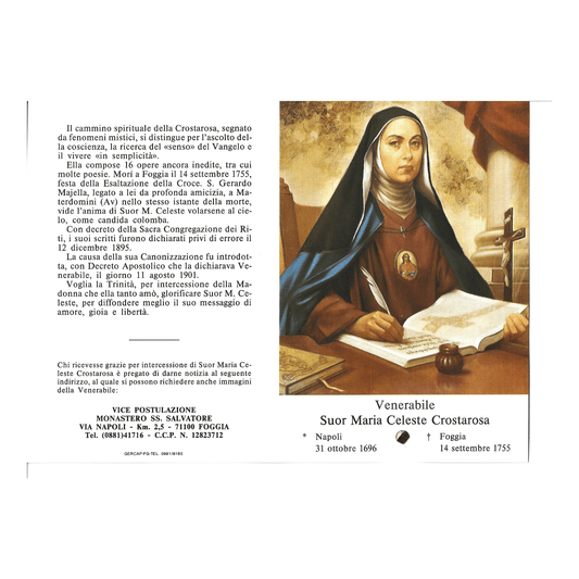 Catholically Holy Card Blessed Maria Celeste Crostarosa prayer card with relic ex-induments