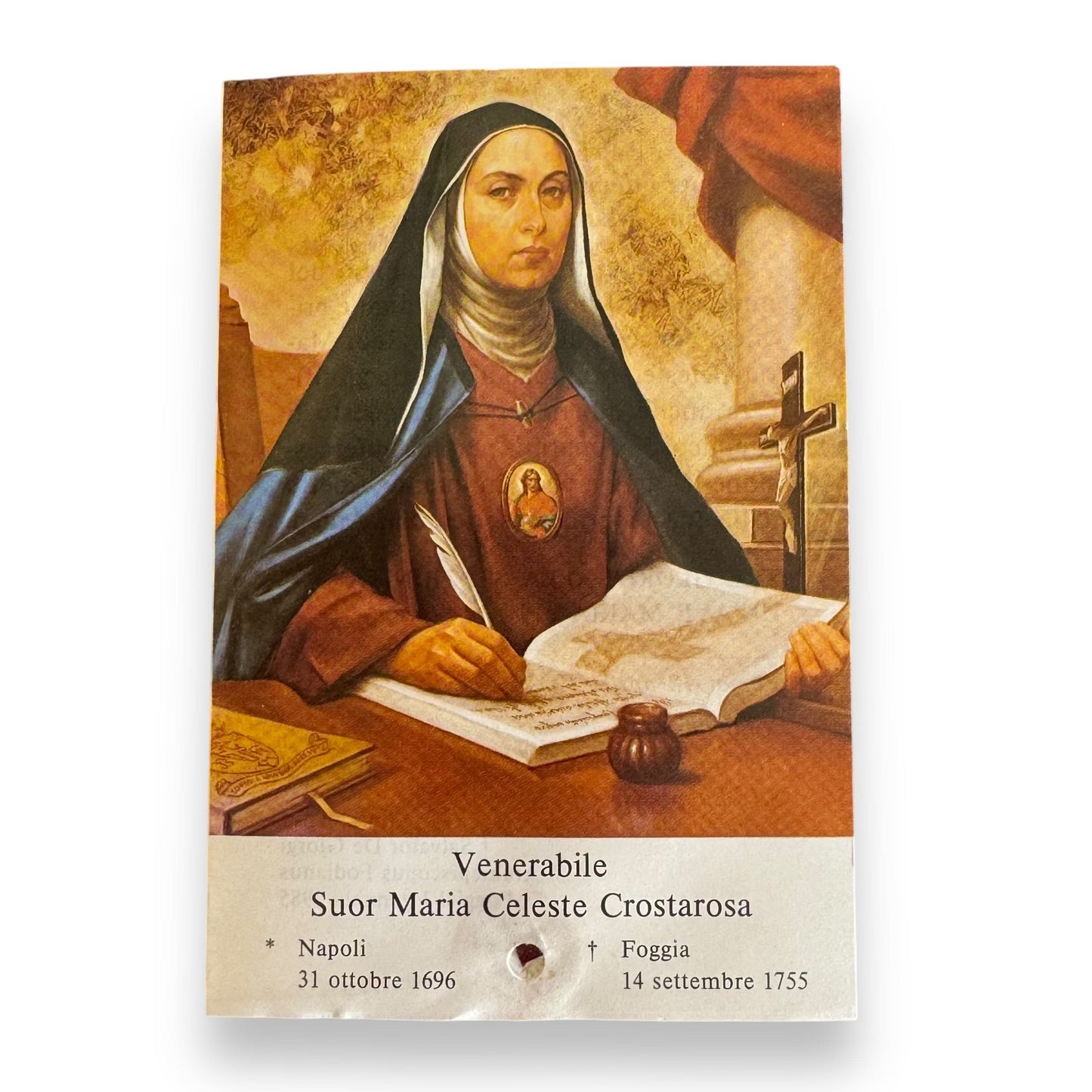 Catholically Holy Card Blessed Maria Celeste Crostarosa prayer card with relic ex-induments