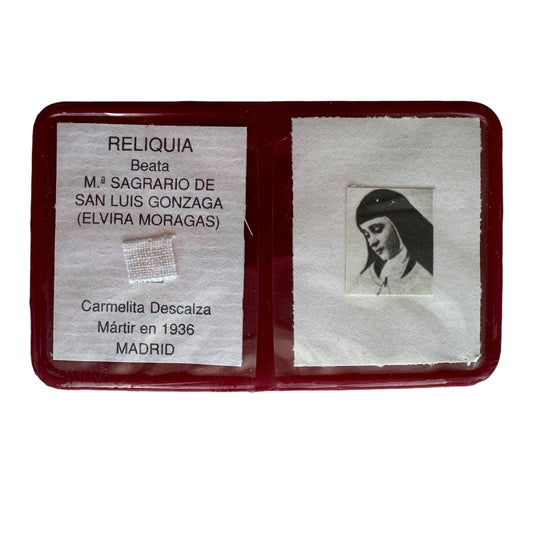 Catholically Holy Card Red Blessed María Sagrario de San Luis Gonzaga (Elvira Moragas Cantarero) Relic Card