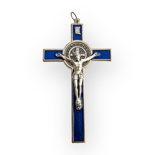 Catholically St Benedict Cross Blue  4 1/2" St. Benedict Crucifix - Exorcism Cross  - Blessed - San Benito Cruz