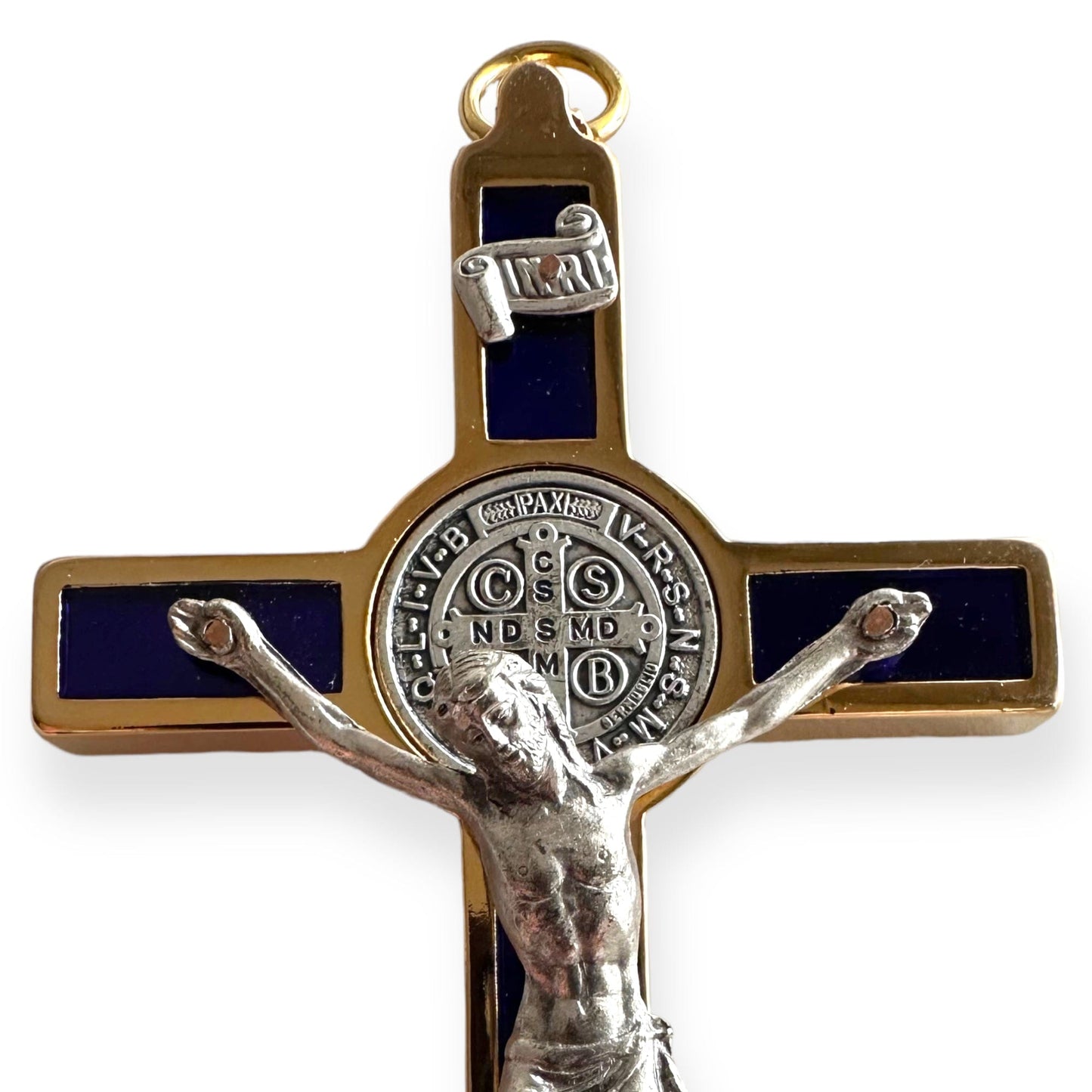 Catholically St Benedict Cross Blue 4.5" Saint St. Benedict Wall Crucifix - Exorcism Cross - Blessed By Pope