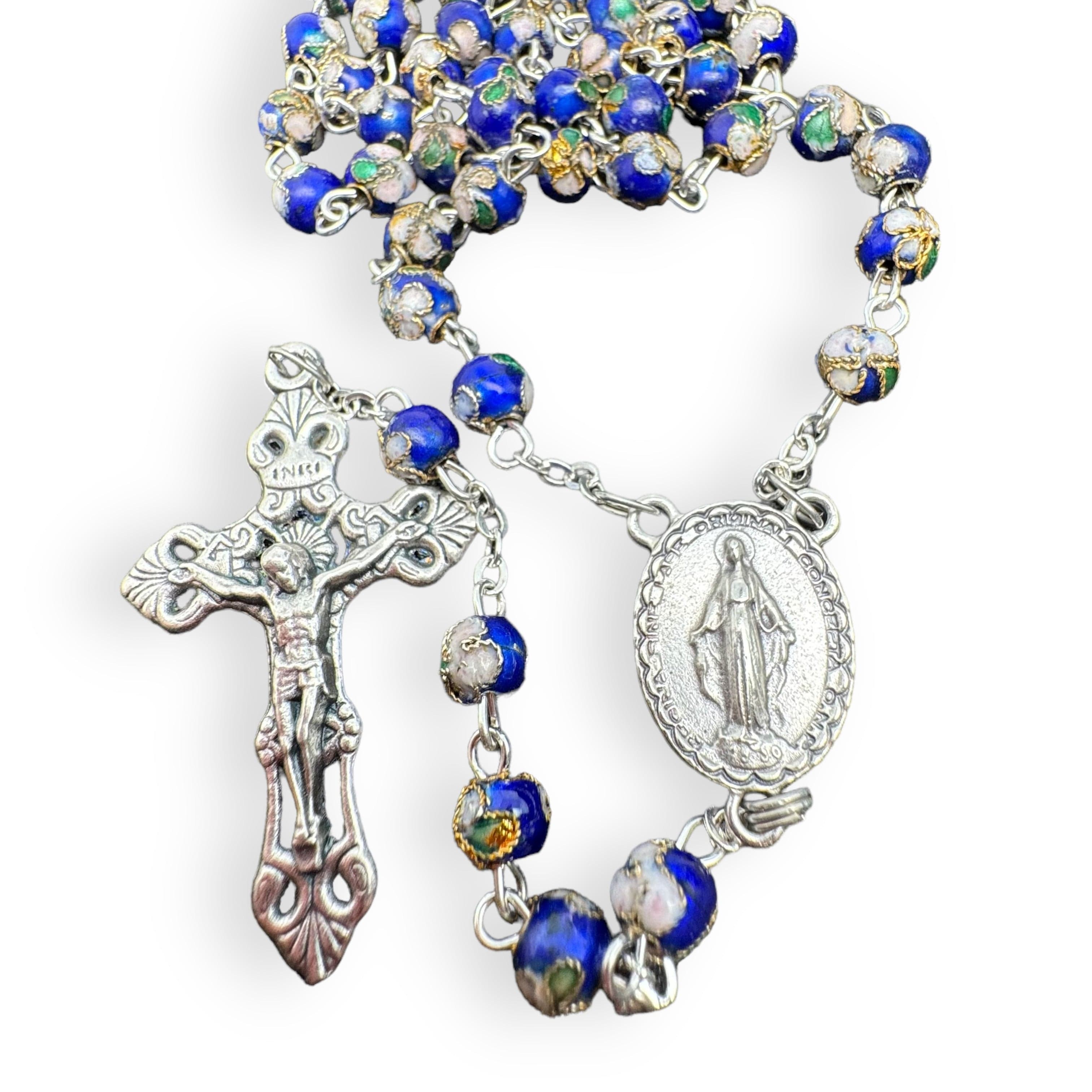 Blue Cloisonne Rosary Small 2024 Beads - Catholic - Blessed By Pope w/ Parchment