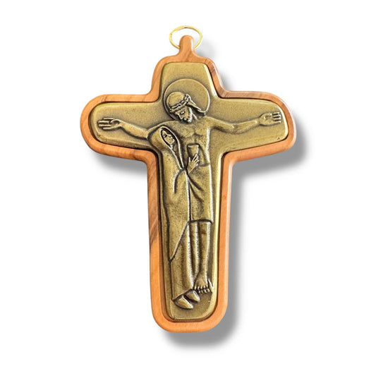 Catholically Crucifix Bronze Olive Wood Sorrowful Mother Pectoral Cross  - Blessed By Pope