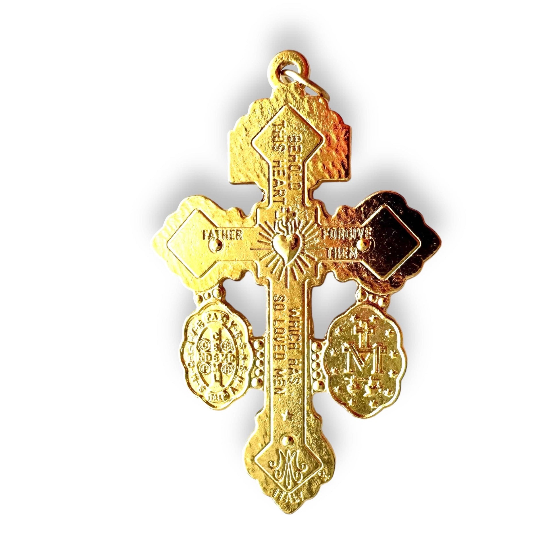 Catholically Crucifix Gold Tone 3-Way Pardon Indulgence Crucifix w/ St. Benedict & Miraculous Medals - 2" 1/8