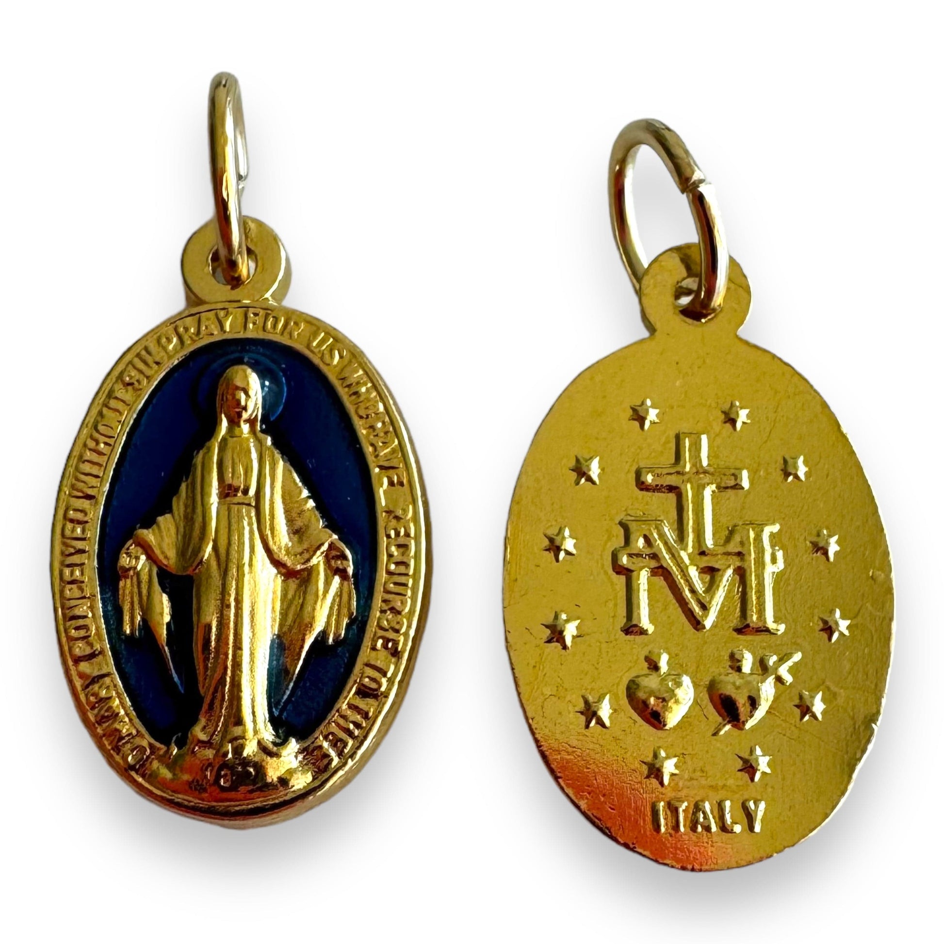 Catholically Medal Golden & Blue Enamel Miraculous Medal Pendant - Blessed by Pope
