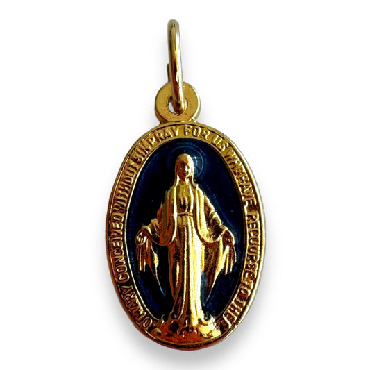 Catholically Medal Golden & Blue Enamel Miraculous Medal Pendant - Blessed by Pope