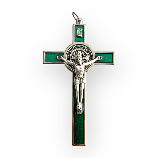 Catholically St Benedict Cross Green 4 1/2" St. Benedict Crucifix - Exorcism Cross  - Blessed - San Benito Cruz