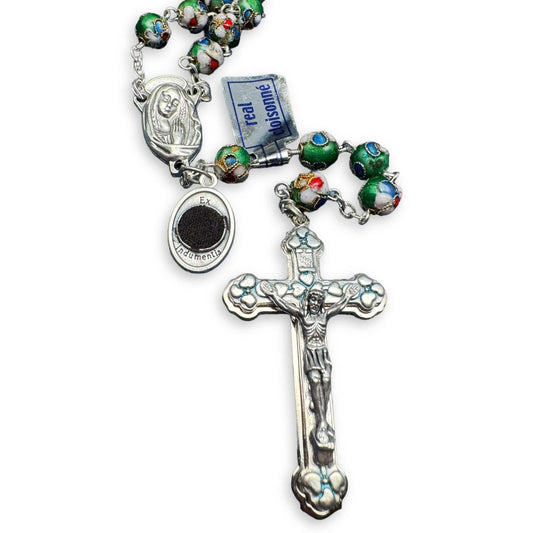 Catholically Rosaries Green Cloisonne Relic Rosary Blessed By Pope - Prayer Beads