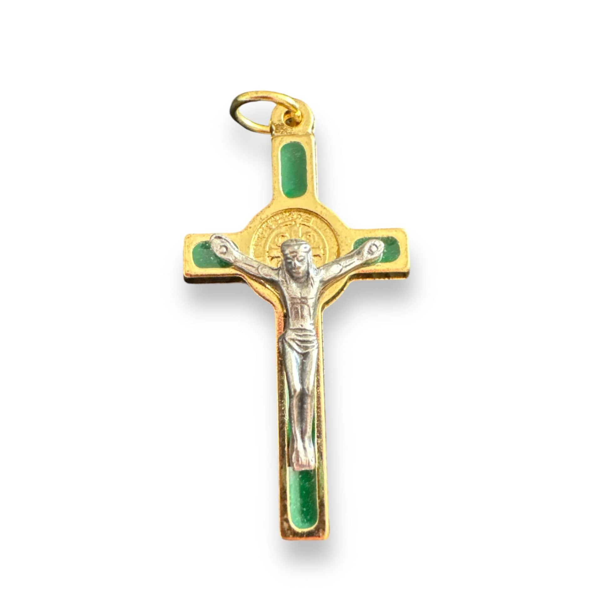 Catholically St Benedict Cross Green Cross St. Benedict - Tiny Pendant - Rosary Parts - Crucifix