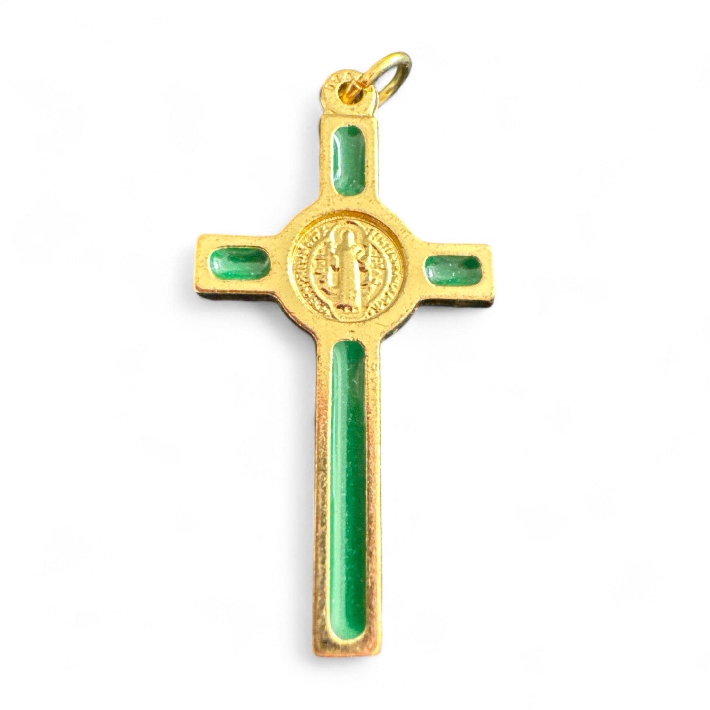 Catholically St Benedict Cross Green Cross St. Benedict - Tiny Pendant - Rosary Parts - Crucifix