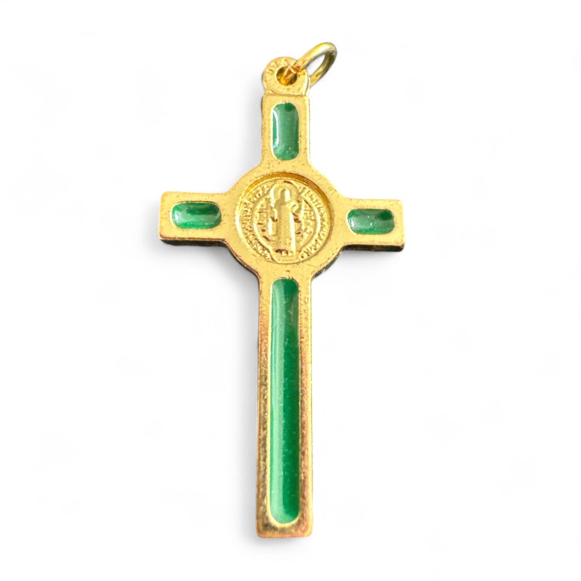 Catholically St Benedict Cross Green Cross St. Benedict - Tiny Pendant - Rosary Parts - Crucifix