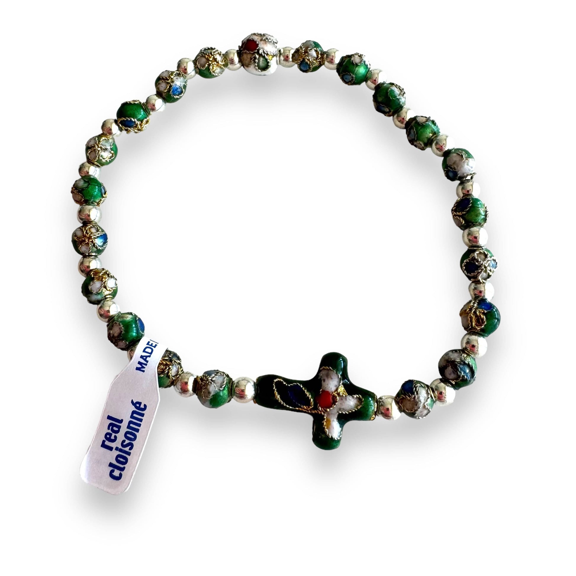 Catholically Bracelet Green Stretch Cloisonne Bracelet - Blessed By Pope - Religious Jewelery