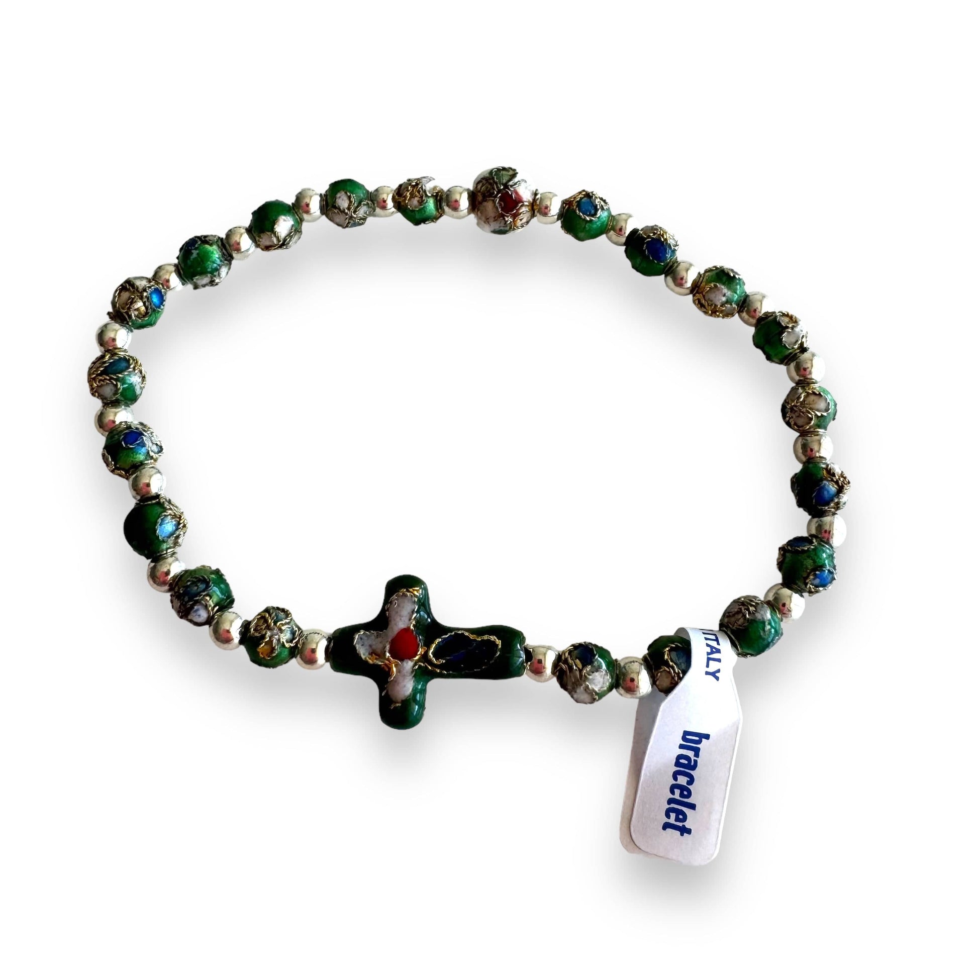 Catholically Bracelet Green Stretch Cloisonne Bracelet - Blessed By Pope - Religious Jewelery