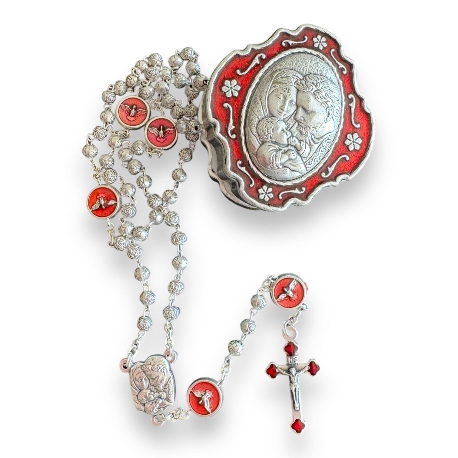 Catholically Rosaries Holy Family Tiny Rosary with Red Enamel Case