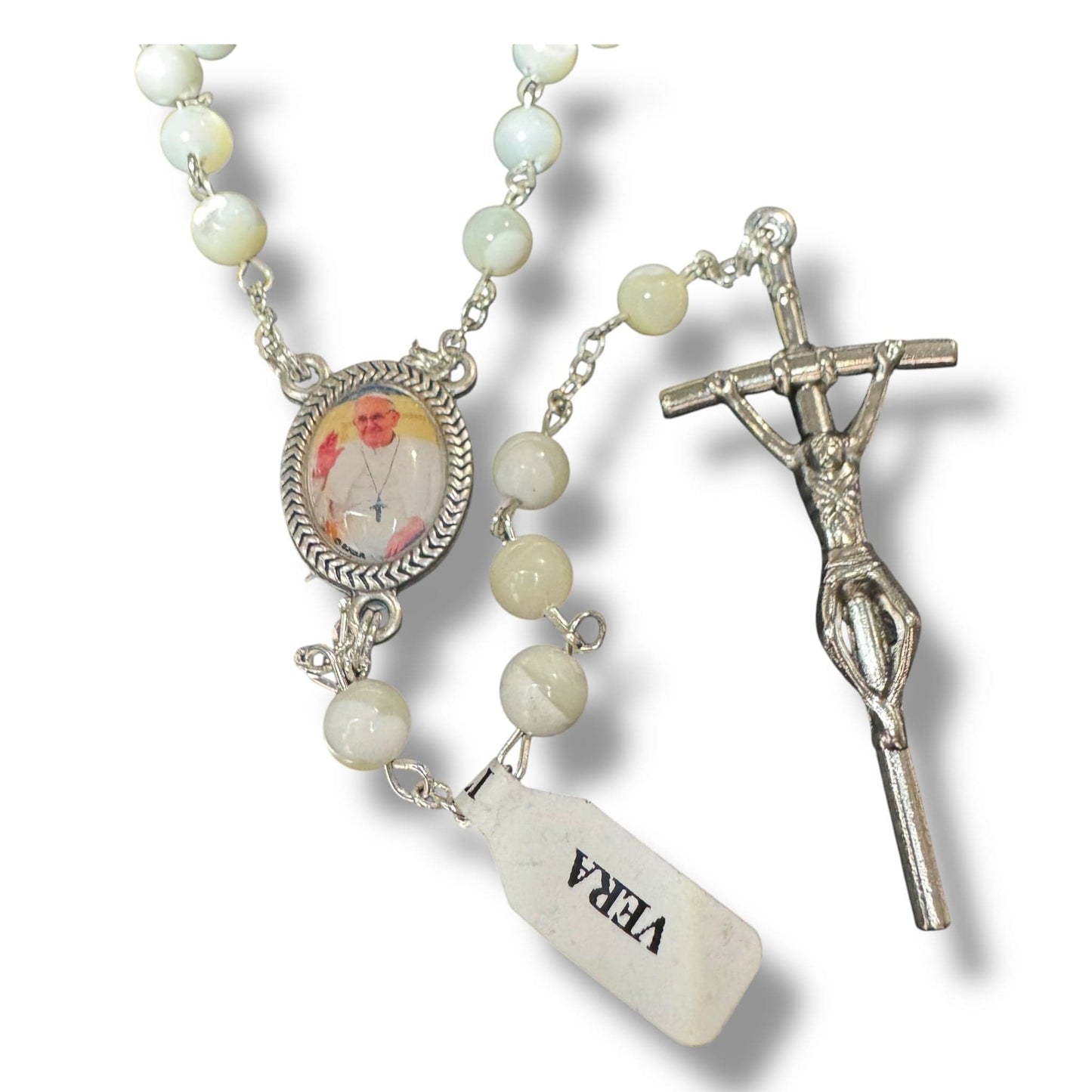 Catholically Rosaries Mother of Pearl Mop Rosary - Blessed Pope Francis On Request