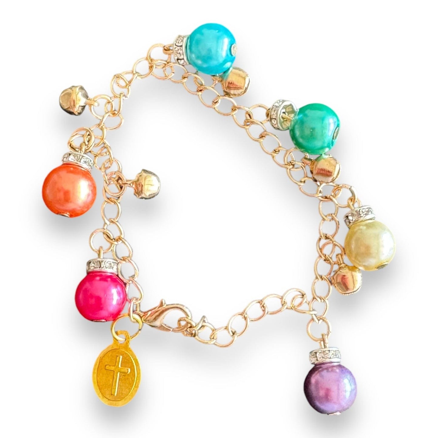 Catholically Bracelet Multicolored Pearl Charm Bracelet with Our Lady of Lourdes Medal