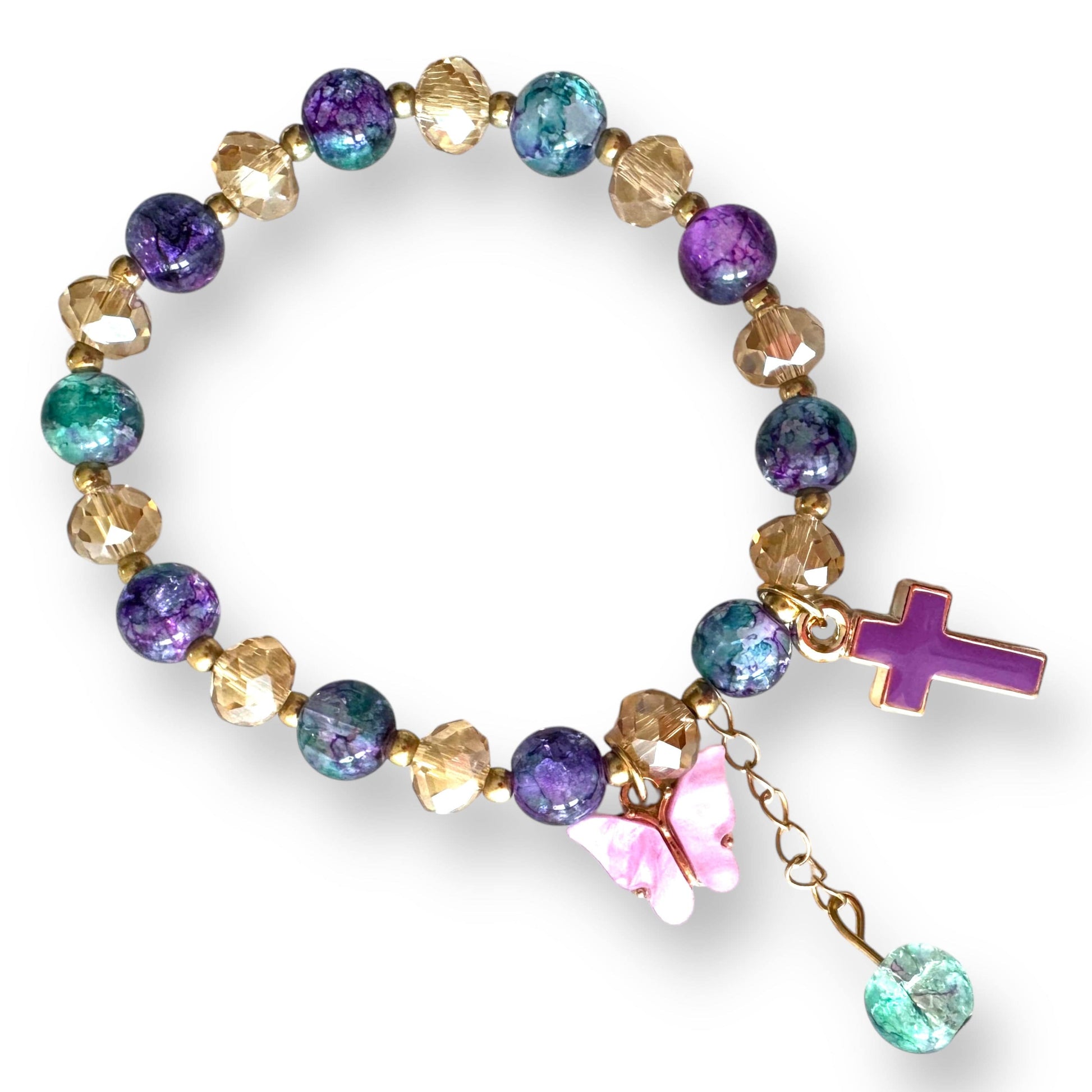 Catholically Bracelet Ocean Dreams Prayer Bracelet - with Cross Charm - Blessed by Pope