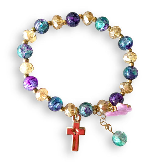 Catholically Bracelet Ocean Dreams Prayer Bracelet - with Cross Charm - Blessed by Pope