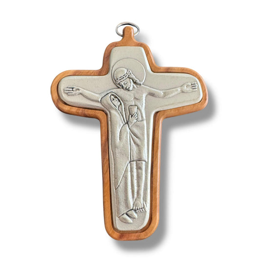 Catholically Crucifix Olive Wood Sorrowful Mother Pectoral Cross  - Blessed By Pope