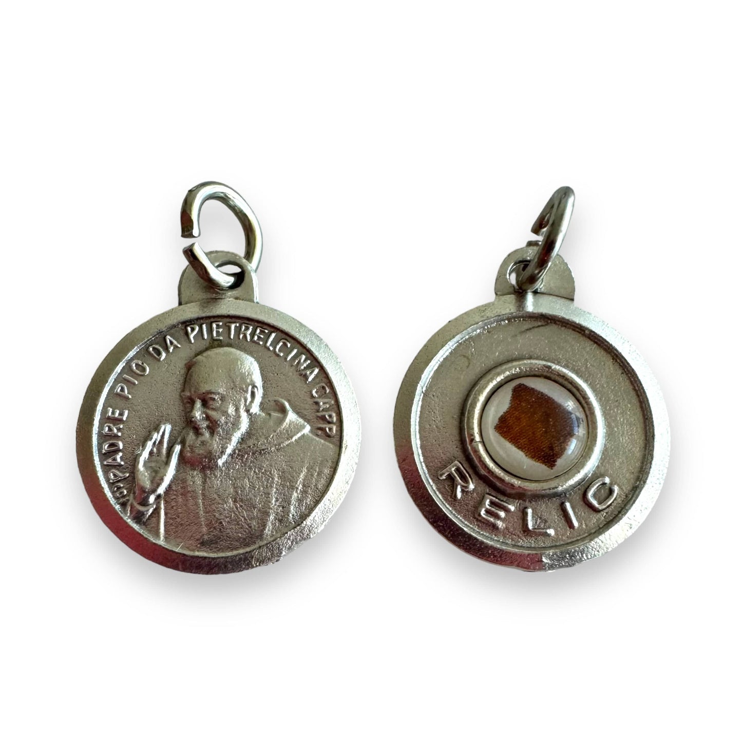 Catholically Patron Saint Medal Padre Pio Relic Medal - Silver-Tone Pendant with 'Ex Indumentis' Relic