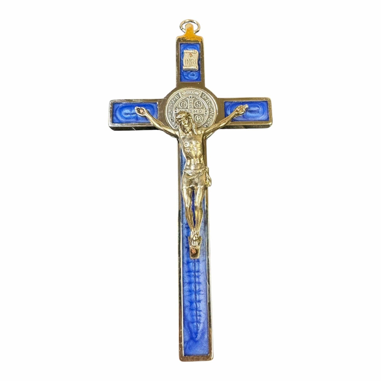 Catholically St Benedict Cross Pearl Blue 4.5" Saint St. Benedict Wall Crucifix - Exorcism Cross - Blessed By Pope