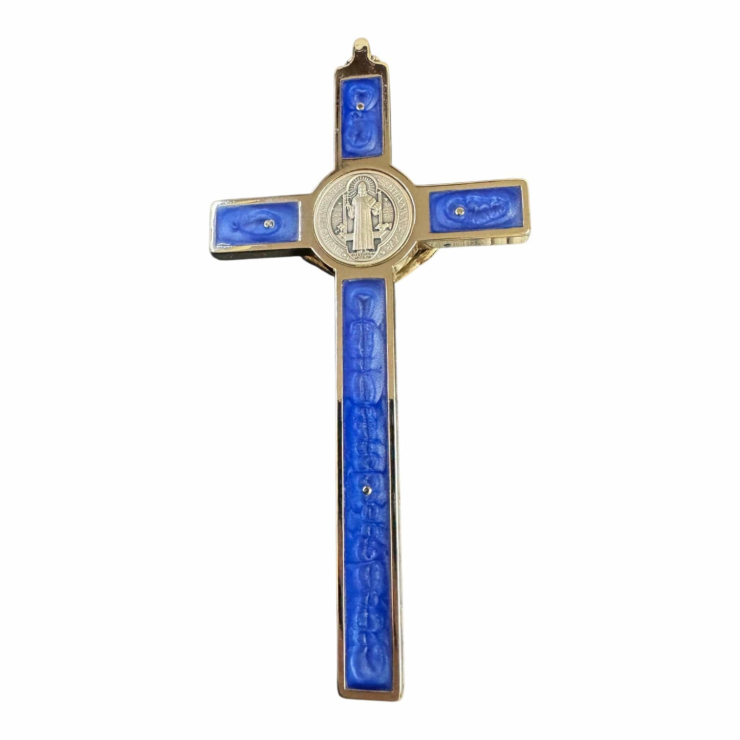 Catholically St Benedict Cross Pearl Blue 4.5" Saint St. Benedict Wall Crucifix - Exorcism Cross - Blessed By Pope