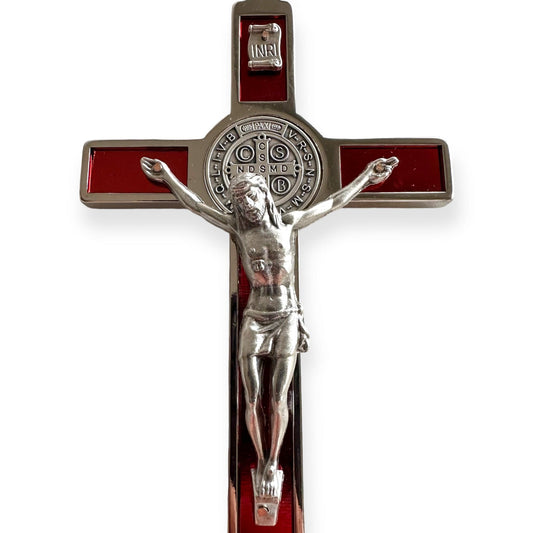 Catholically St Benedict Cross Red 6 1/4" Saint Benedict Wall Crucifix - Exorcism Cross - Blessed By Pope