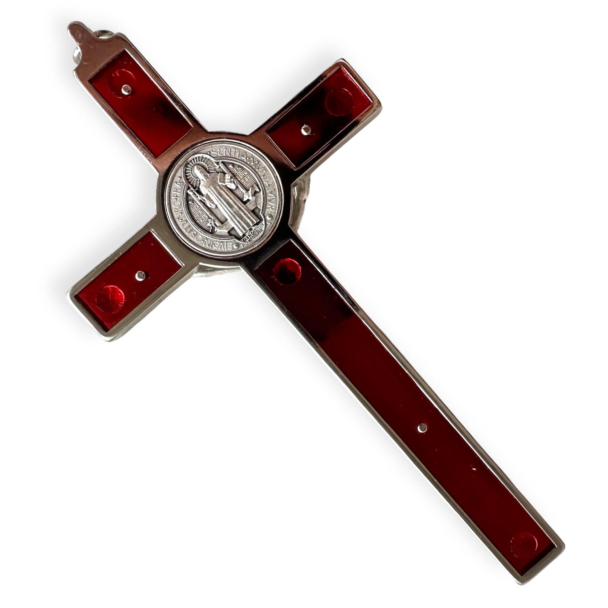 Catholically St Benedict Cross Red 6 1/4" Saint Benedict Wall Crucifix - Exorcism Cross - Blessed By Pope