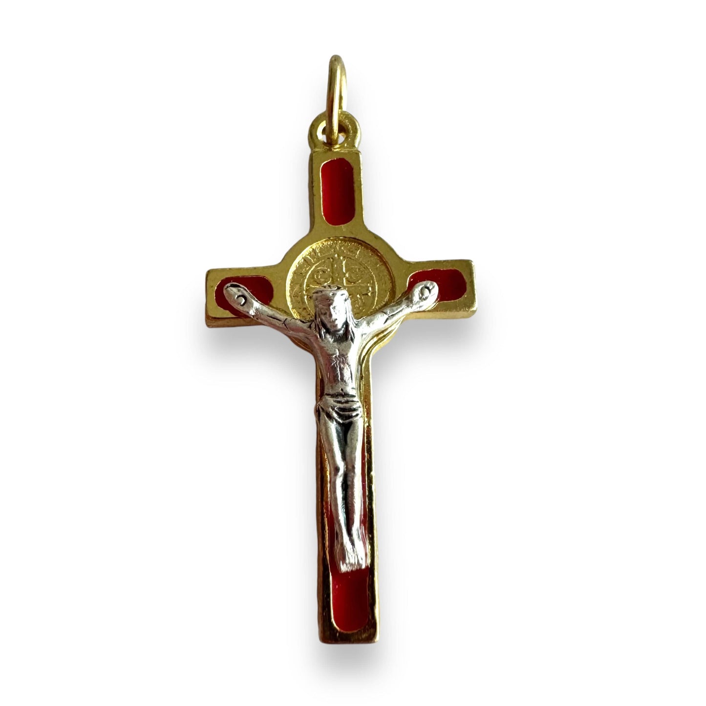 Catholically St Benedict Cross Red Cross St. Benedict - Tiny Pendant - Rosary Parts - Crucifix