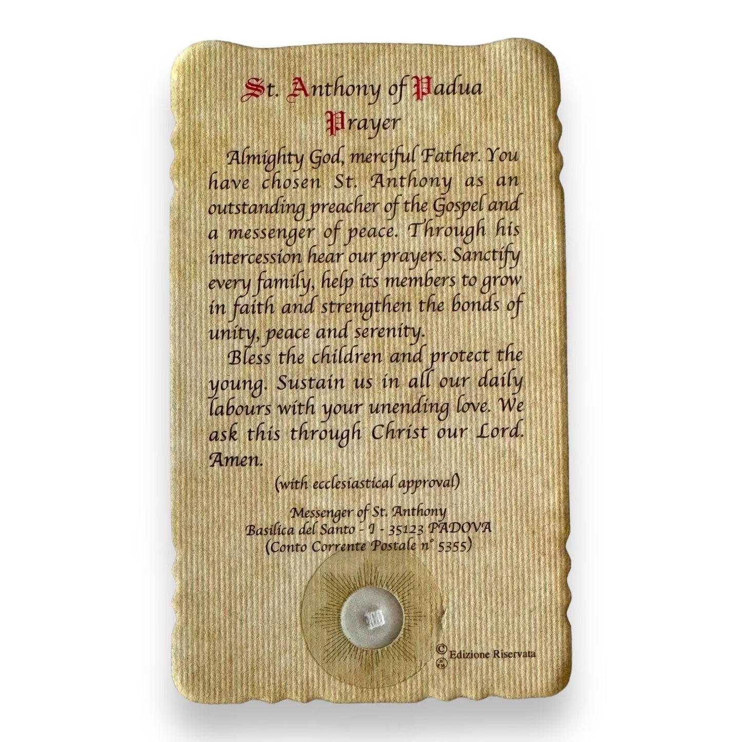 Catholically Holy Card Relic Card of St. Anthony of Padua - Touched to Tongue Relic