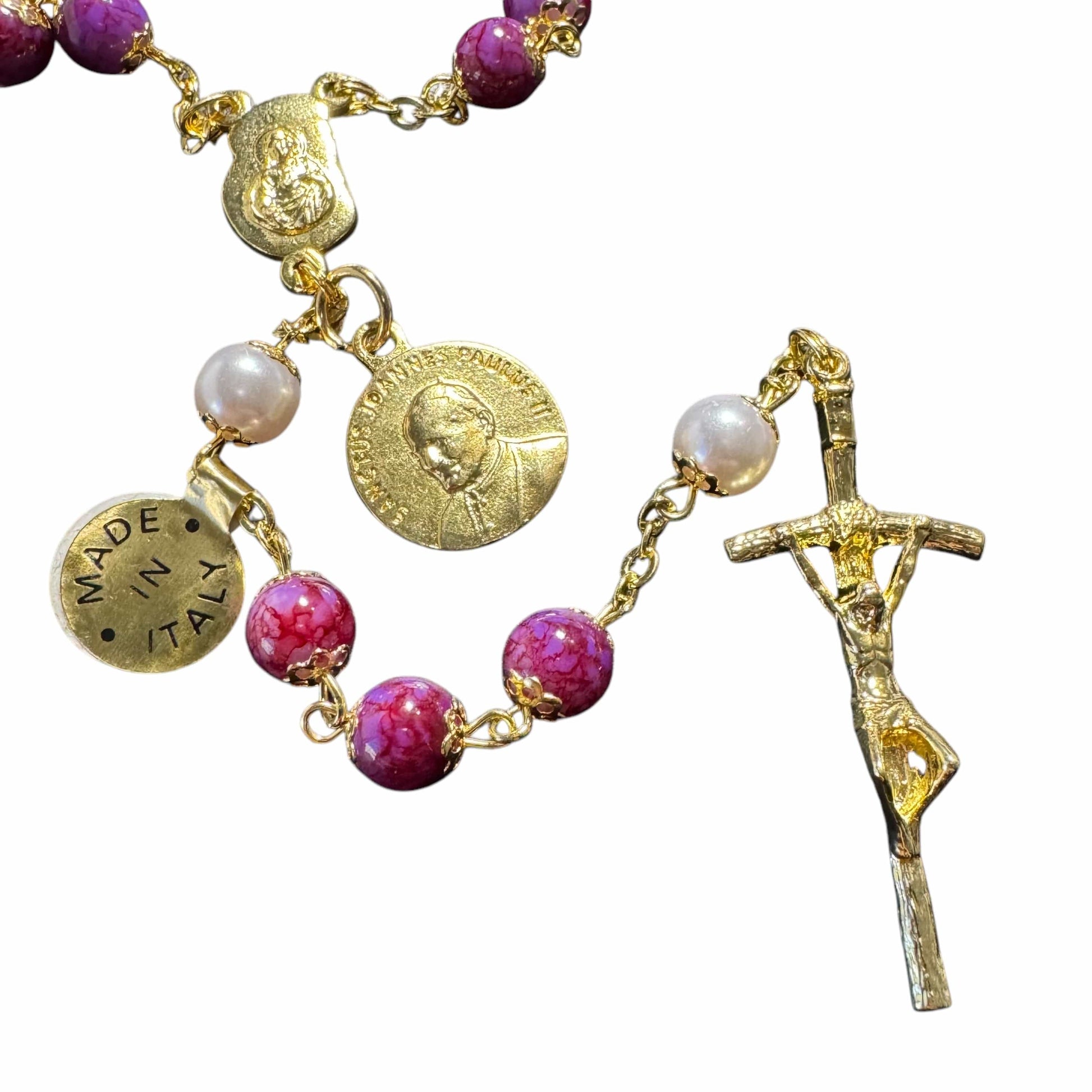 Catholically Rosaries Saint JPII - St.John Paul II Pope - Blessed Rosary with Relic Ex-Indumentis