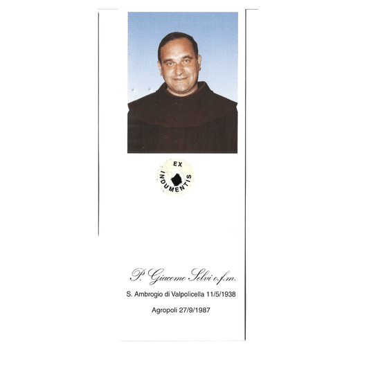 Catholically Holy Card Servant of God Venerable Giacomo Selvi Prayer Card with Relic