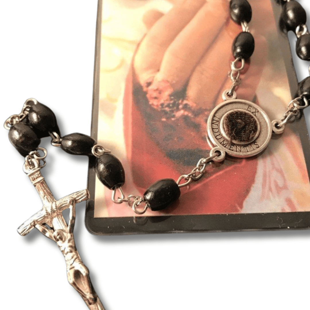 Catholically Rosaries Set St. Padre Pio Relic Rosary + Saint Pio Holy Card w/ 2nd Class Relic Free