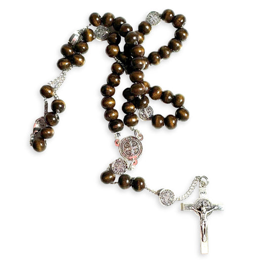 Catholically Rosaries St. Benedict Benito Wood Rosary  Catholic Exorcism  Blessed By Pope Francis