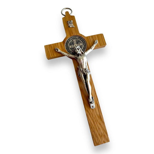 Catholically St Benedict Cross St. Benedict High Quality 7" 1/2 Honey Wood Crucifix - Exorcism