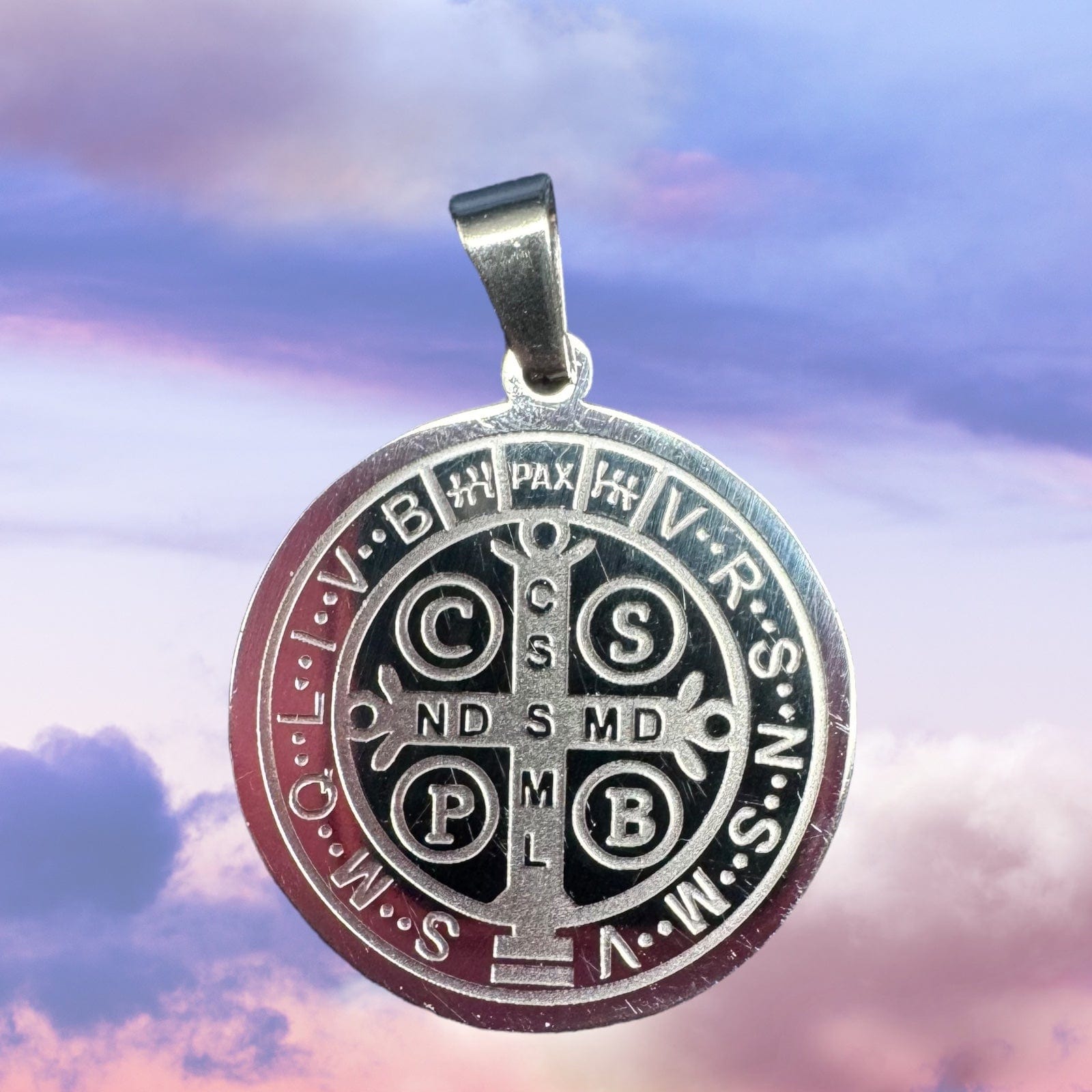 Catholically Medal St Benedict Medal Necklace - Stainless Steel 25mm - Laser Etched - Shiny Finish