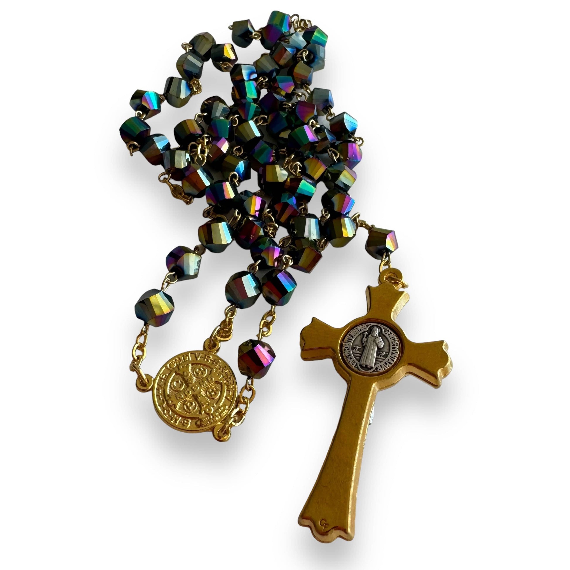 Catholically Rosaries St. Benedict - San Benito - Black Crystal Rosary Blessed By Pope